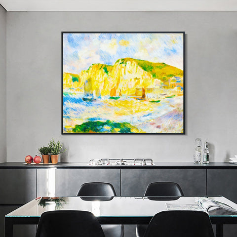INVIN ART Framed Canvas Sea and Cliffs by Pierre Auguste Renoir Wall Art Living Room Home Office Decorations