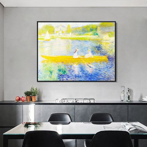 INVIN ART Framed Canvas The Skiff(La Yole) by Pierre Auguste Renoir Wall Art Living Room Home Office Decorations