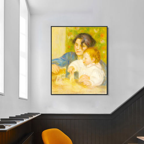 INVIN ART Framed Canvas Child with Toys - Gabrielle and the Artist's Son by Pierre Auguste Renoir Wall Art Living Room Home Office Decorations