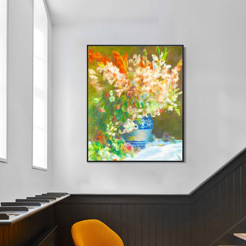 INVIN ART Framed Canvas Still Life with Flowers and Prickly Pears by Pierre Auguste Renoir Wall Art Living Room Home Office Decorations