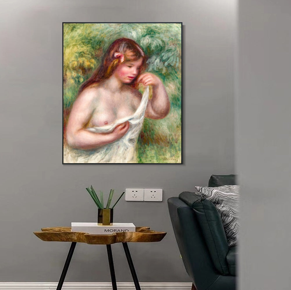 INVIN ART Framed Canvas JEUNE FEMME ARRANGEANT SA CHEMISE by Pierre Auguste Renoir Wall Art Living Room Home Office Decorations
