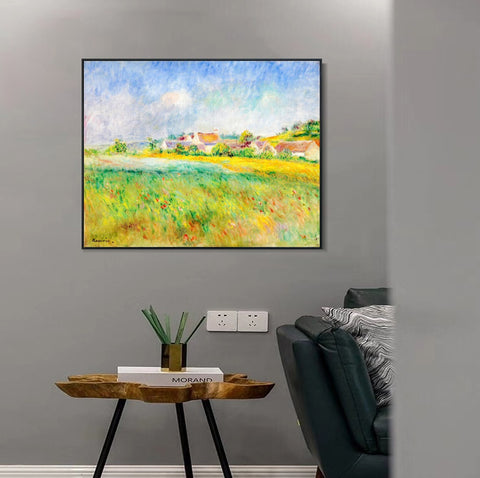 INVIN ART Framed Canvas LE VILLAGE DE BONNECOURT by Pierre Auguste Renoir Wall Art Living Room Home Office Decorations