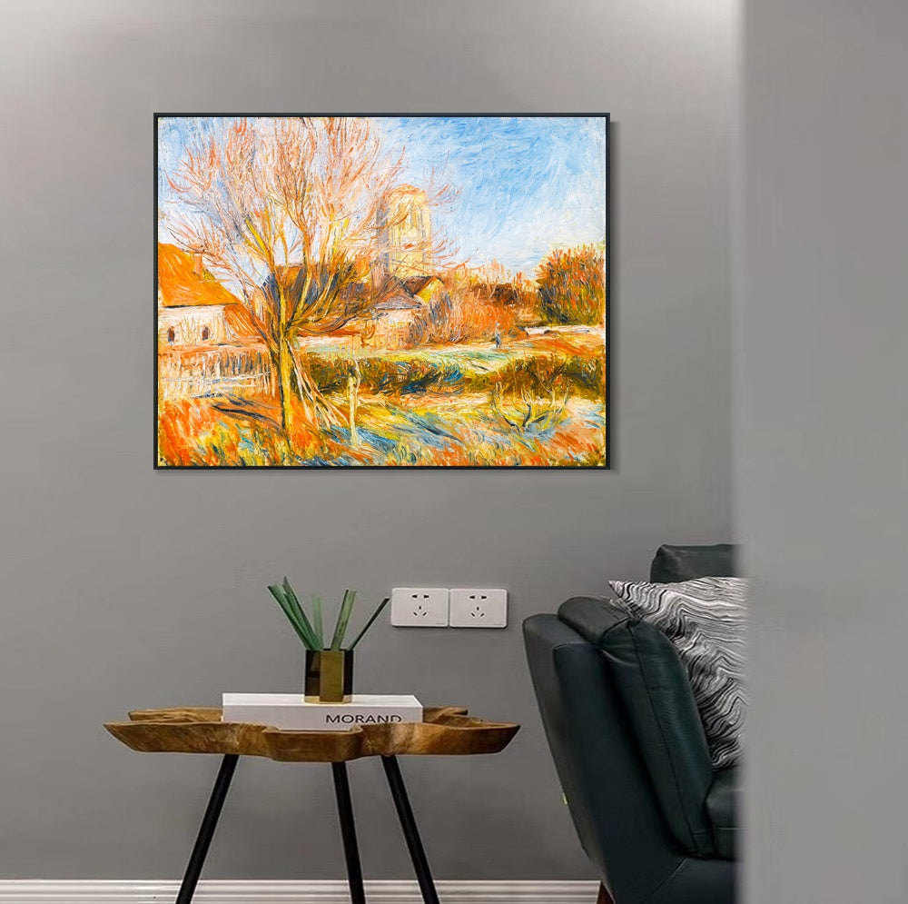 INVIN ART Framed Canvas LE VILLAGE DE BONNECOURT by Pierre Auguste Renoir Wall Art Living Room Home Office Decorations