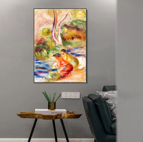 INVIN ART Framed Canvas LES LAVEUSES by Pierre Auguste Renoir Wall Art Living Room Home Office Decorations