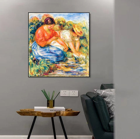 INVIN ART Framed Canvas LES PETITES LAVEUSES À CAGNES by Pierre Auguste Renoir Wall Art Living Room Home Office Decorations
