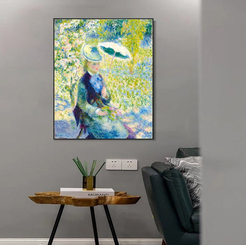 INVIN ART Framed Canvas L'OMBRELLE by Pierre Auguste Renoir Wall Art Living Room Home Office Decorations