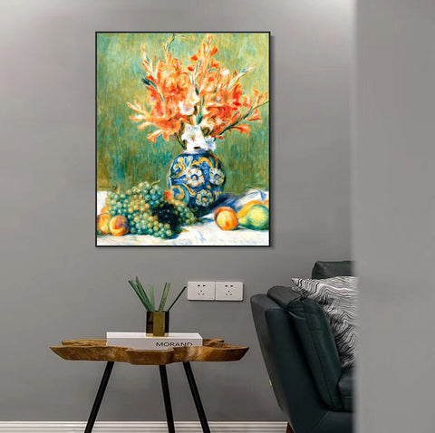 INVIN ART Framed Canvas NATURE MORTE, FLEURS ET FRUITS by Pierre Auguste Renoir Wall Art Living Room Home Office Decorations