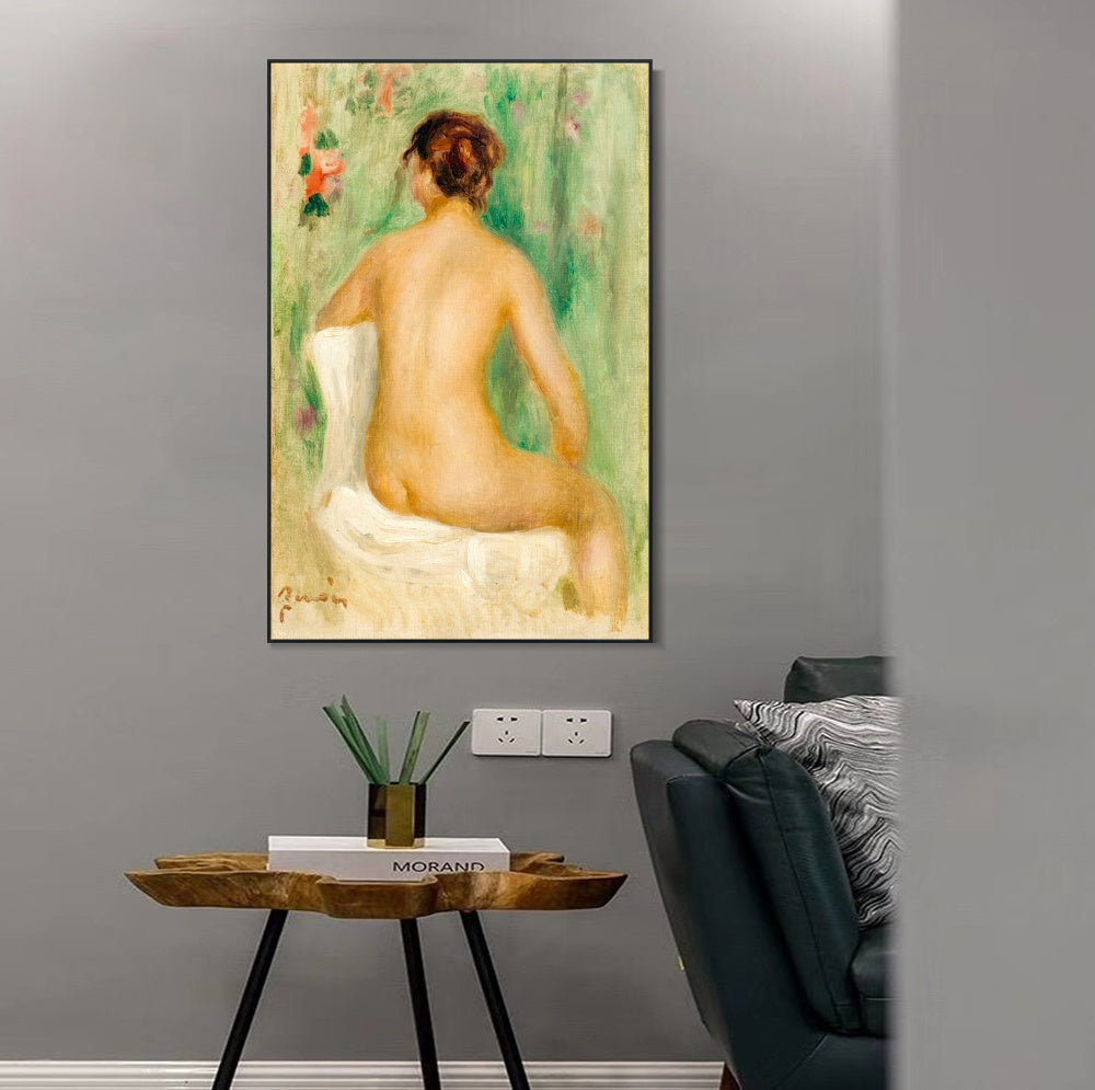 INVIN ART Framed Canvas NU ASSIS, DE DOS by Pierre Auguste Renoir Wall Art Living Room Home Office Decorations