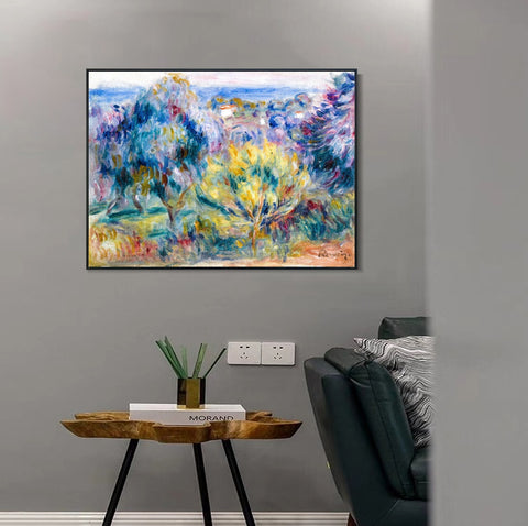INVIN ART Framed Canvas PAYSAGE AVEC VUE SUR LA MER by Pierre Auguste Renoir Wall Art Living Room Home Office Decorations