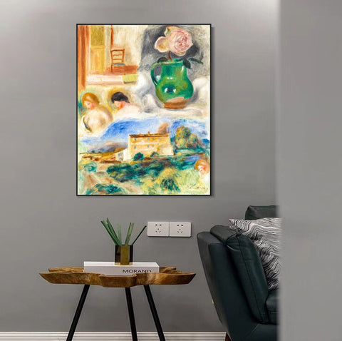 INVIN ART Framed Canvas PAYSAGE ET TÊTES DE FEMMES by Pierre Auguste Renoir Wall Art Living Room Home Office Decorations