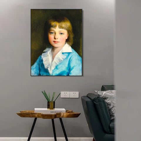 INVIN ART Framed Canvas PORTRAIT OF A BOY IN BLUE by Pierre Auguste Renoir Wall Art Living Room Home Office Decorations