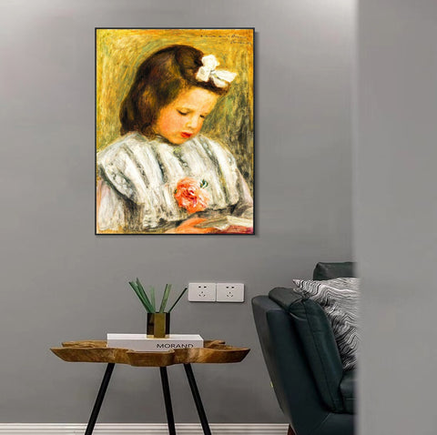 INVIN ART Framed Canvas TÊTE DE FILLETTE by Pierre Auguste Renoir Wall Art Living Room Home Office Decorations