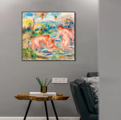 INVIN ART Framed Canvas TROIS BAIGNEUSES by Pierre Auguste Renoir Wall Art Living Room Home Office Decorations