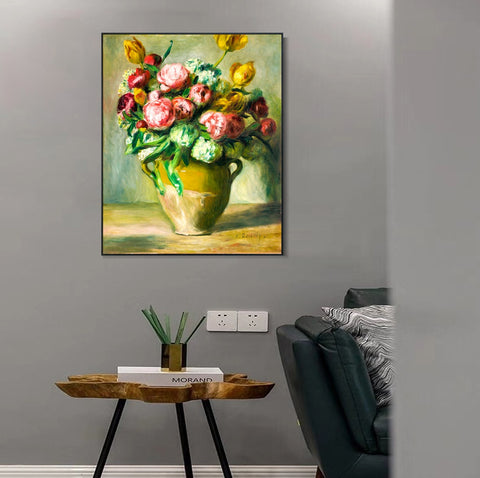 INVIN ART Framed Canvas VASE DE PIVOINES by Pierre Auguste Renoir Wall Art Living Room Home Office Decorations