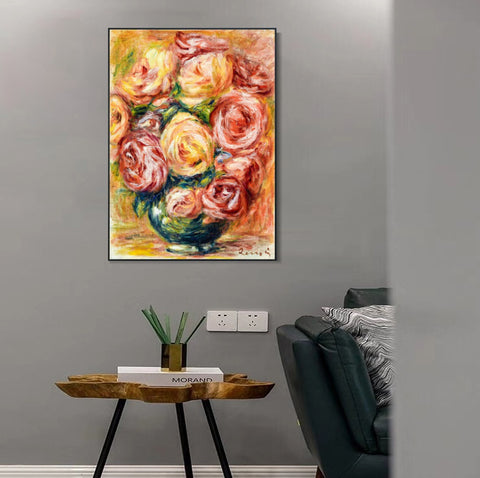 INVIN ART Framed Canvas VASE DE ROSES by Pierre Auguste Renoir Wall Art Living Room Home Office Decorations