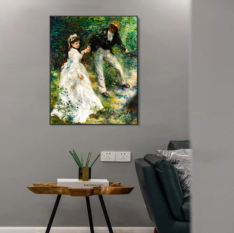INVIN ART Framed Canvas French La Promenade by Pierre Auguste Renoir Wall Art Living Room Home Office Decorations