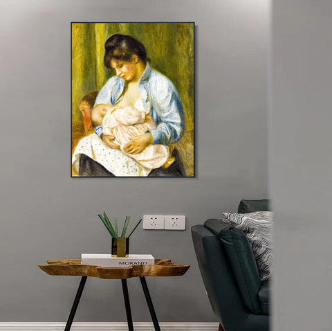 INVIN ART Framed Canvas A Woman Nursing a Child by Pierre Auguste Renoir Wall Art Living Room Home Office Decorations