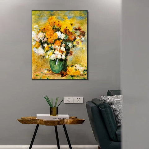INVIN ART Framed Canvas Bouquet_de_Chrysanthèmes by Pierre Auguste Renoir Wall Art Living Room Home Office Decorations