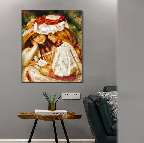 INVIN ART Framed Canvas Jeunes Filles lisant by Pierre Auguste Renoir Wall Art Living Room Home Office Decorations