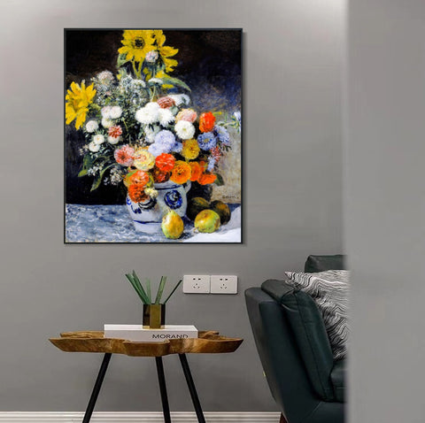 INVIN ART Framed Canvas Mixed Flowers in an Earthenware Pot by Pierre Auguste Renoir Wall Art Living Room Home Office Decorations