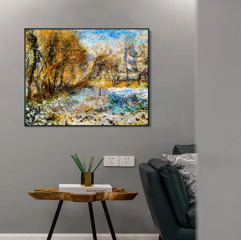INVIN ART Framed Canvas Paysage de neige (1875) by Pierre Auguste Renoir Wall Art Living Room Home Office Decorations