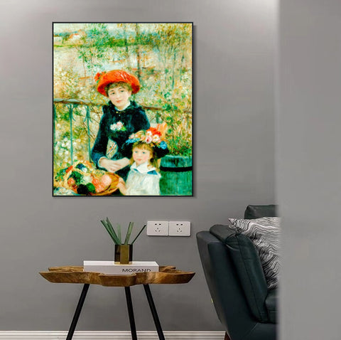 INVIN ART Framed Canvas The Two Sisters by Pierre Auguste Renoir Wall Art Living Room Home Office Decorations