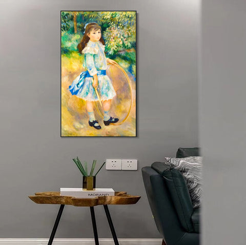 INVIN ART Framed Canvas Girl with a Hoop by Pierre Auguste Renoir Wall Art Living Room Home Office Decorations