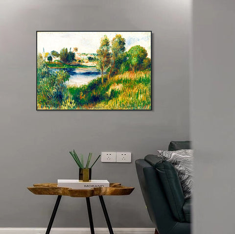 INVIN ART Framed Canvas Landscape at Vétheuil by Pierre Auguste Renoir Wall Art Living Room Home Office Decorations