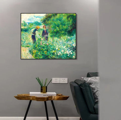 INVIN ART Framed Canvas Picking Flowers by Pierre Auguste Renoir Wall Art Living Room Home Office Decorations