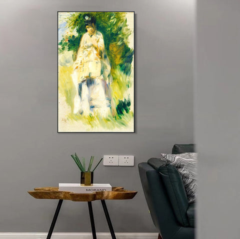 INVIN ART Framed Canvas Woman Standing by a Tree by Pierre Auguste Renoir Wall Art Living Room Home Office Decorations