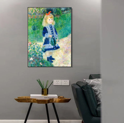 INVIN ART Framed Canvas A Girl with a Watering Can by Pierre Auguste Renoir Wall Art Living Room Home Office Decorations
