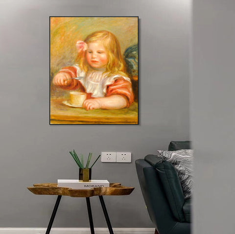 INVIN ART Framed Canvas Coco Eating His Soup, 1905 by Pierre Auguste Renoir Wall Art Living Room Home Office Decorations