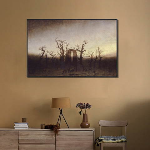 INVIN ART Framed Canvas Abbey among Oak Trees by Caspar David Friedrich Wall Art Living Room Home Office Decorations