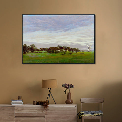 INVIN ART Framed Canvas Flat Countryside by Caspar David Friedrich Wall Art Living Room Home Office Decorations