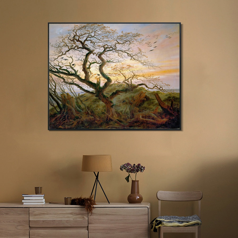 INVIN ART Framed Canvas Tree with Ravens and Prehistoric Tumulus on The Baltic Coast#1 by Caspar David Friedrich Wall Art Living Room Home Office Decorations