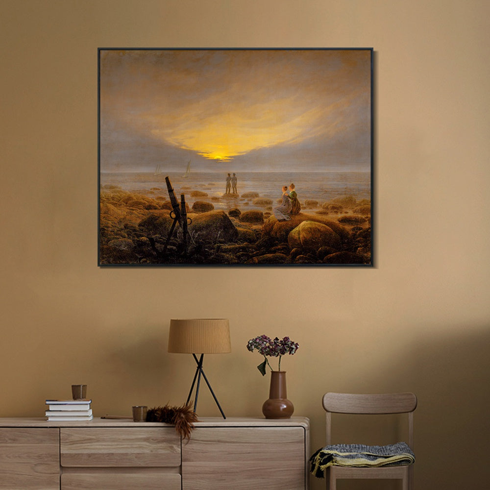 INVIN ART Framed Canvas Moonrise on The Seashore, 1821 by Caspar David Friedrich Wall Art Living Room Home Office Decorations