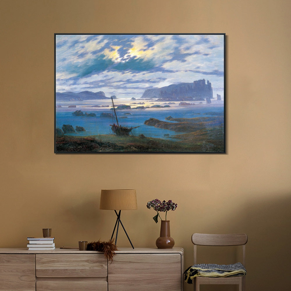INVIN ART Framed Canvas Northern Sea by Moonlight by Caspar David Friedrich Wall Art Living Room Home Office Decorations