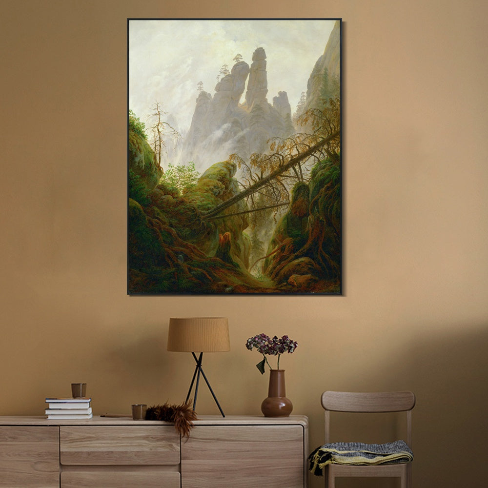 INVIN ART Framed Canvas Rocky Ravine by Caspar David Friedrich Wall Art Living Room Home Office Decorations