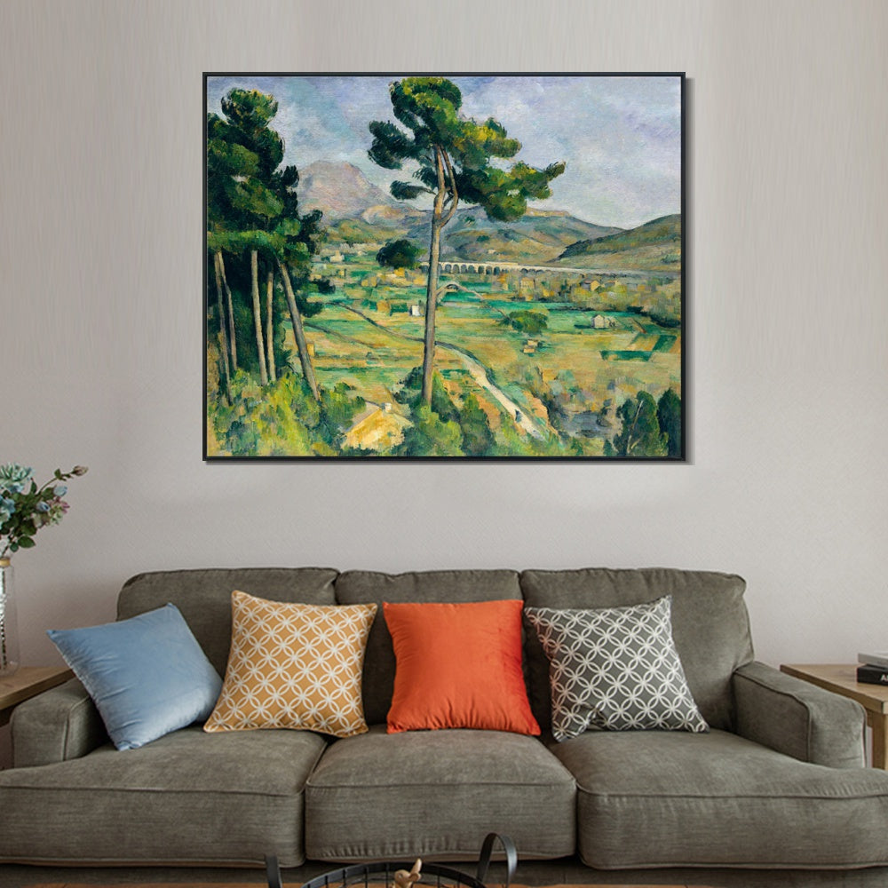 INVIN ART Framed Canvas Giclee Print Art Mont Sainte-Victoire and the Viaduct of the Arc River Vally by Paul Cezanne Wall Art
