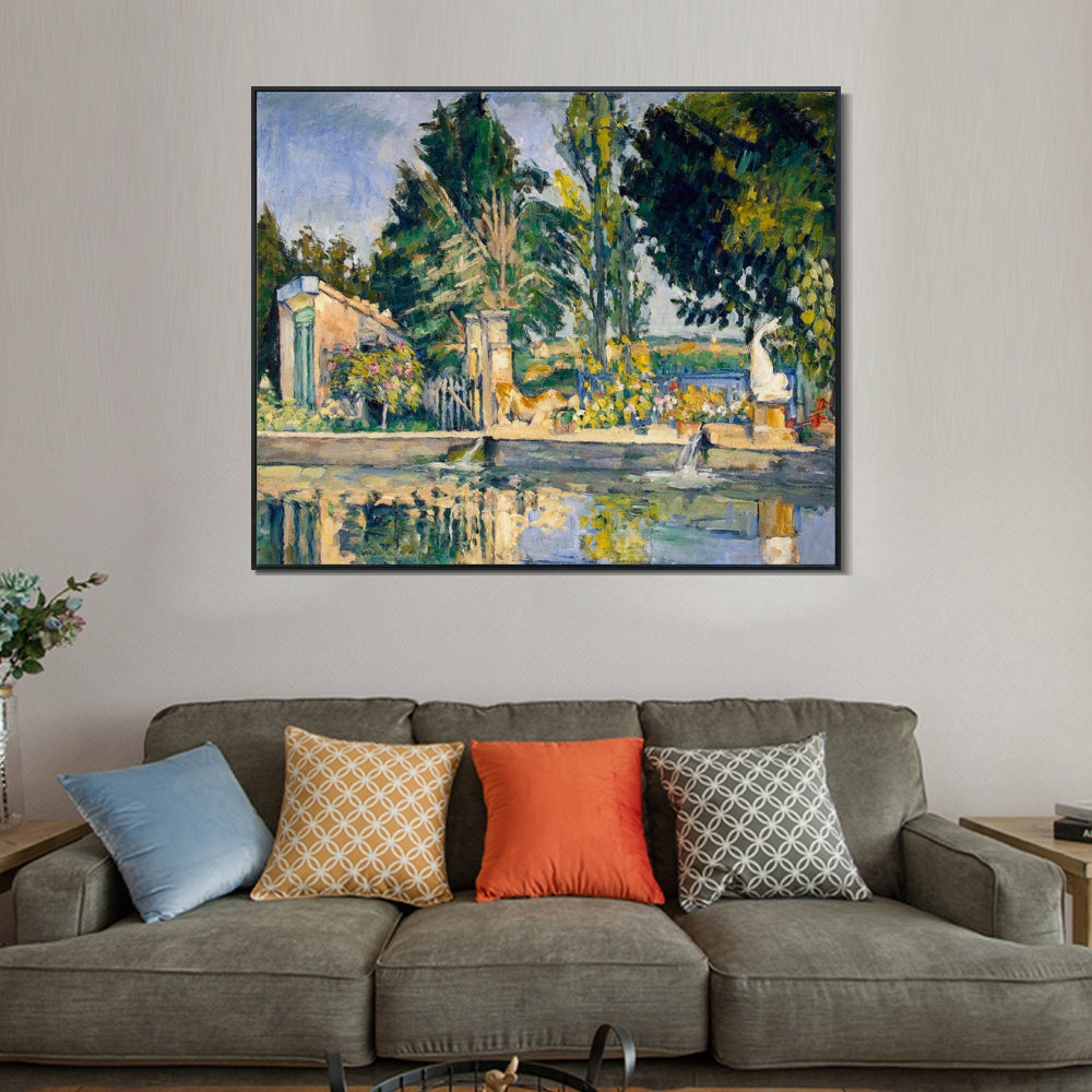INVIN ART Framed Canvas Giclee Print Art Jas de Bouffan, the Pool by Paul Cezanne Wall Art
