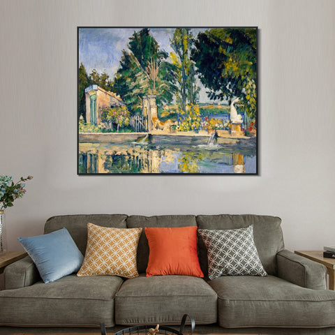 INVIN ART Framed Canvas Giclee Print Art Jas de Bouffan, the Pool by Paul Cezanne Wall Art Living Room Home Office Decorations