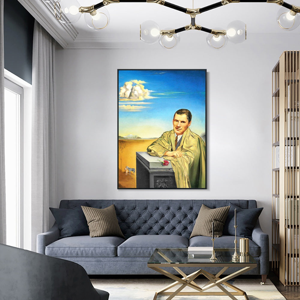 INVIN ART Framed Canvas Portrait of Monsieur John Perona(1949) by Salvador Dal Wall Art Living Room Home Office Decorations