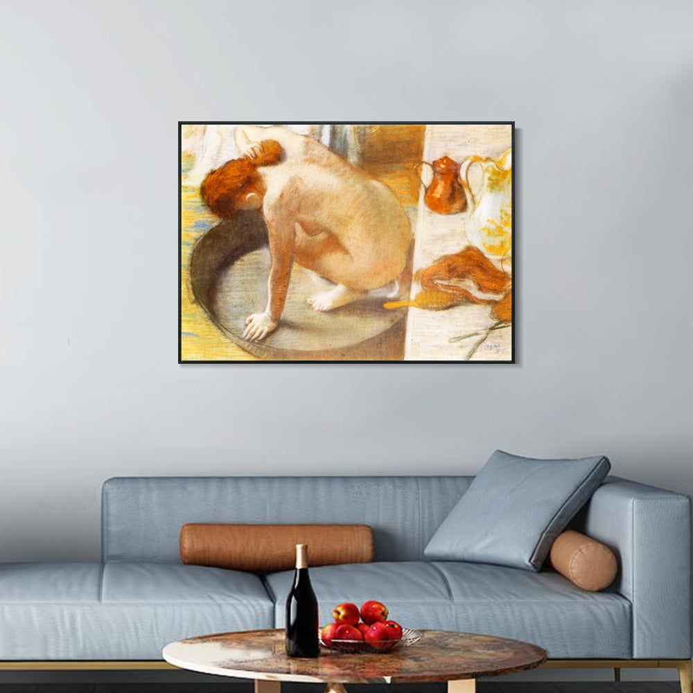 INVIN ART Framed Canvas Giclee Print Art Le Tub sur carton by Edgar Degas Wall Art