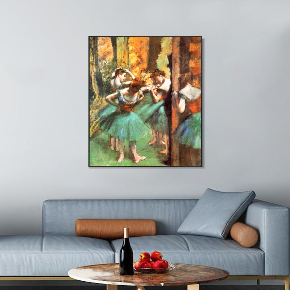 INVIN ART Framed Canvas Giclee Print Art Danseuses roses et vertes by Edgar Degas Wall Art