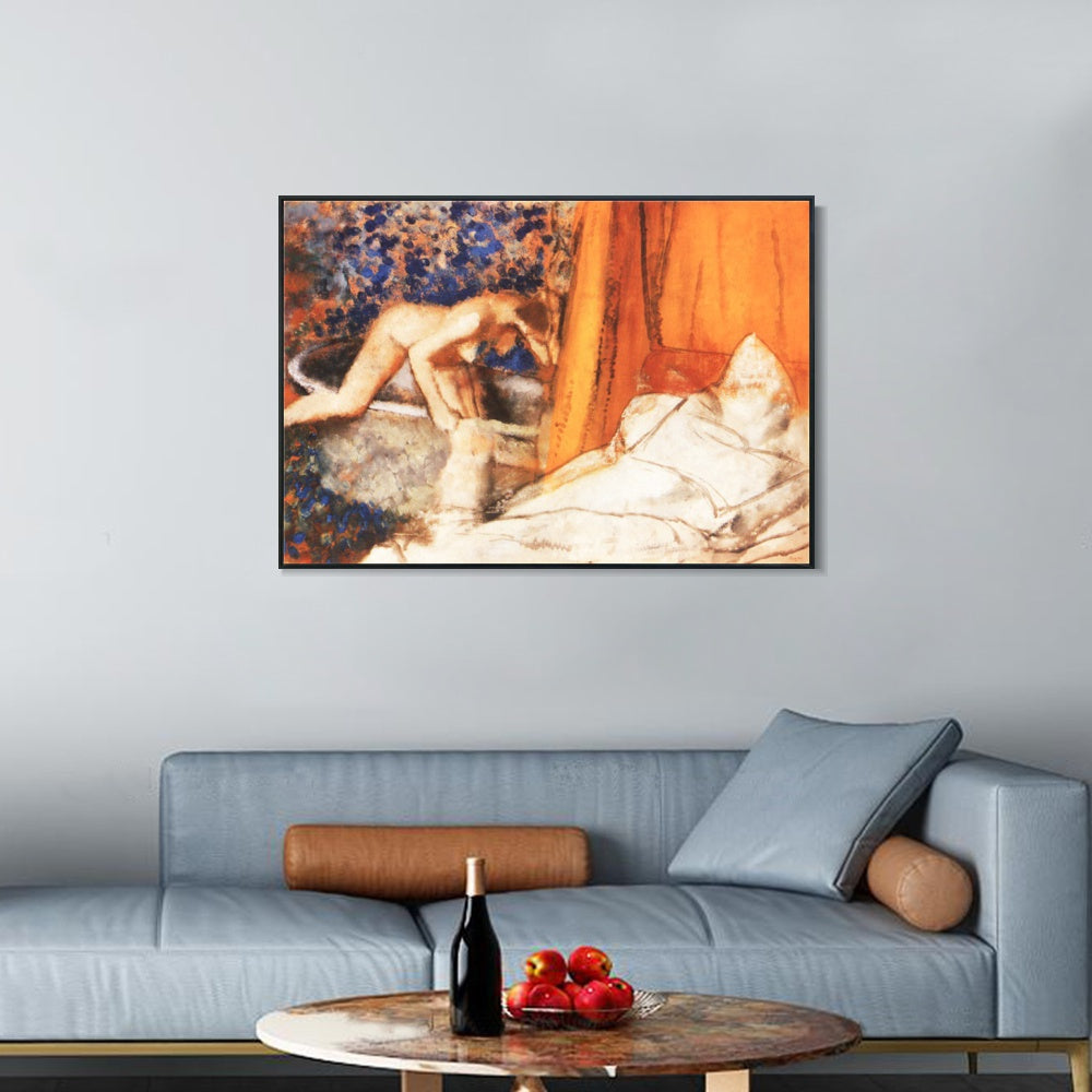 INVIN ART Framed Canvas Giclee Print Art Le Bain by Edgar Degas Wall Art
