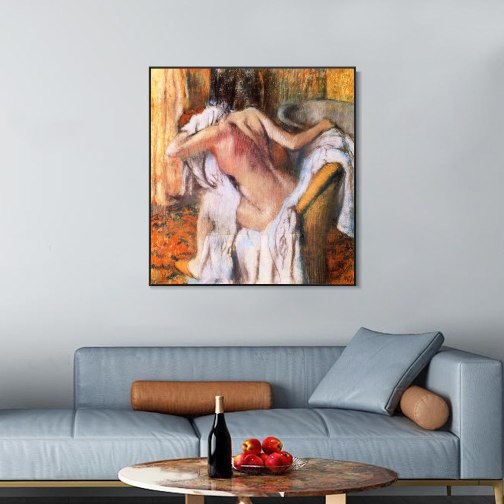 INVIN ART Framed Canvas Giclee Print Apr篓篓s le bain, femme s'asseyant by Edgar Degas Wall Art