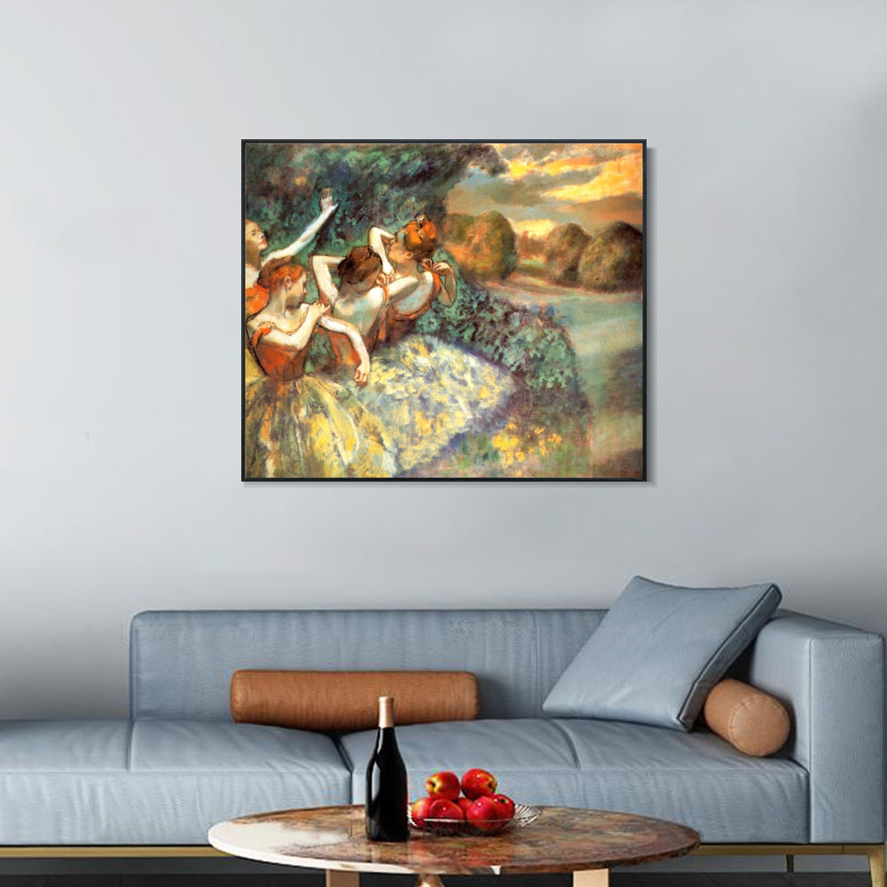 INVIN ART Framed Canvas Giclee Print En attendant l'entr篓娄e en sc篓篓ne by Edgar Degas Wall Art