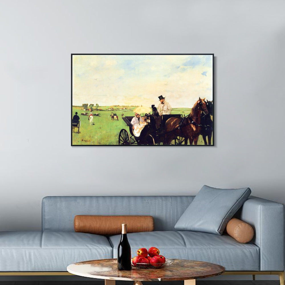 INVIN ART Framed Canvas Giclee Print Art A Carriage at the Races by Edgar Degas Wall Art
