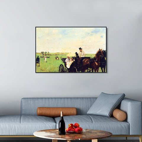 INVIN ART Framed Canvas Giclee Print Art A Carriage at the Races by Edgar Degas Wall Art Living Room Home Office Decorations
