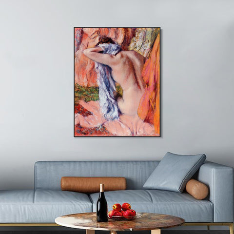 INVIN ART Framed Canvas Giclee Print Art After the Bath by Edgar Degas Wall Art Living Room Home Office Decorations